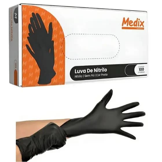 Luva de NITRILO preta de uso geral Sem pó Medix Profissional Luvas para trabalho com 100 und
