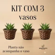 Kit 3 Vasos de Planta Cachepot em Fibra Sintética Rústica 14x11 cm - Mineirarts Decor