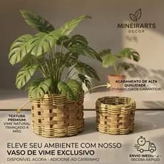 Kit com 2 Vaso de Planta Cachepot de Madeira Rústica com Fibra Sintética