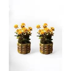 Kit 2 vasos com flores rosas artificiais para decoração de mesas