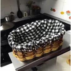Cesta Para Pães com Forro em Tecido Xadrez Cesta Oval em Vime Sintético, Cesta Organizadora/ Fruteira/ Pãozeira