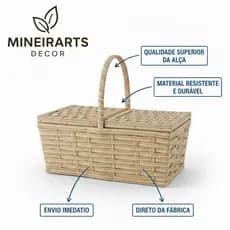 Cesta de Piquenique Artesanal em Fibra sintética Tamanho M 40x25x14 cm