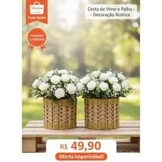 Vaso de Planta Cachepo Cimbidium 20x20x22 cm Madeira rústica e Fibra Sintética Artesanal
