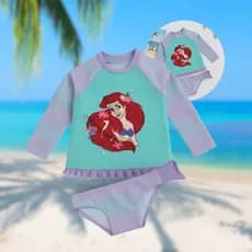 Camisa De Proteção Solar Uv50+ com Calcinha Menina Térmica Pequena Sereia Ariel Infantil Biquini