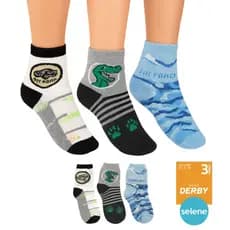 Kit 3 Pares Meia Infantil Masculina Selene Estampada Derby Cano Curto Confortável Algodão