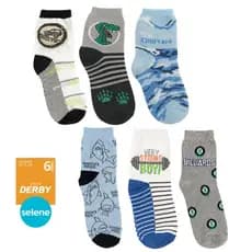 Kit 6 Pares Meia Infantil Derby Selene Masculina Estampada Cano Medio Conforto Tamanho 25 a 34