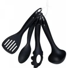 Kit Talheres Pequenos Com 4 Peças Preto Espátula Colher Concha Cozinha Feijão Arroz PEQUENO
