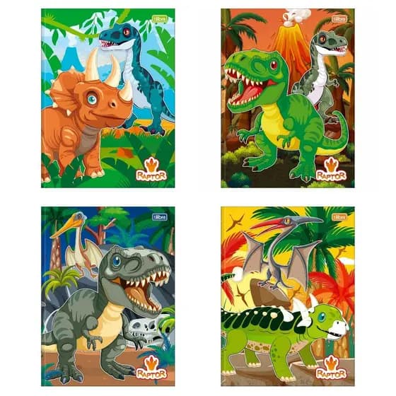 Caderno Universitário Brochura Capa Dura Raptor 20 x 27,5 cm 80 Folhas - Tilibra Dinossauro Dino