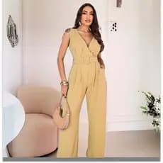 Macacão Duna Feminino Longo Regata  Festa Pantalona Feminino Decote Social Luxuoso