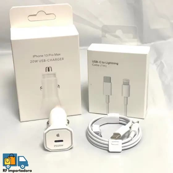 Carregador Veicular de iPhone Turbo 20W Apple Carregador de carro PD Tipo C Turbo X Lightning