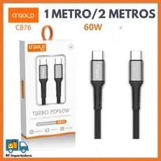 Cabo Carregador TIPO-C + Tipo-C Turbo 60W 1M/2M A'GOLD