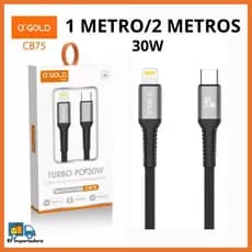 Cabo Carregador iPhone Tipo-C / IPhone IOs Turbo 30W 1M/2M A'GOLD