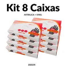 Kit Até 8 Caixas de Luva Vinil Preta para Uso Profissional - 100 a 800 Unidades