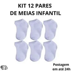 KIT 12 PARES Meia Infantil Branca Escolar Menina e Menino