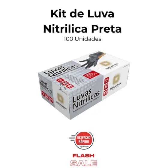 Luva Nitrilica Preta Sem Pó Descartável 100 Unidades Resistente Para Uso Doméstico e Profissioanal