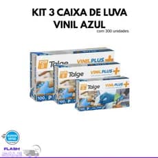 Kit Até 3 Caixas de Luva Vinil Azul Descartavel - 300 Unidades