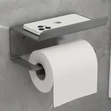 Suporte de Banheiro p/ Papel Higiênico Premium em Aço Inoxidável Cor Preto | Com Apoio Para Celular e Objetos