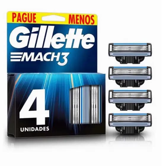 Carga Gillette Mach3 Refil Com 4 Unidades Lâminas De Barbear Original