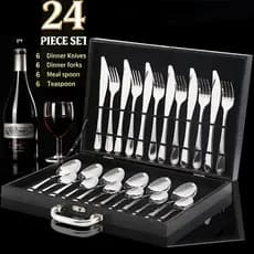 Jogo Talheres 24 Peças Faqueiro Inox Premium Luxo Com Maleta