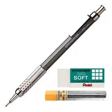 Kit Lapiseira Pentel Graphgear 500 0,9mm Grafite Borracha