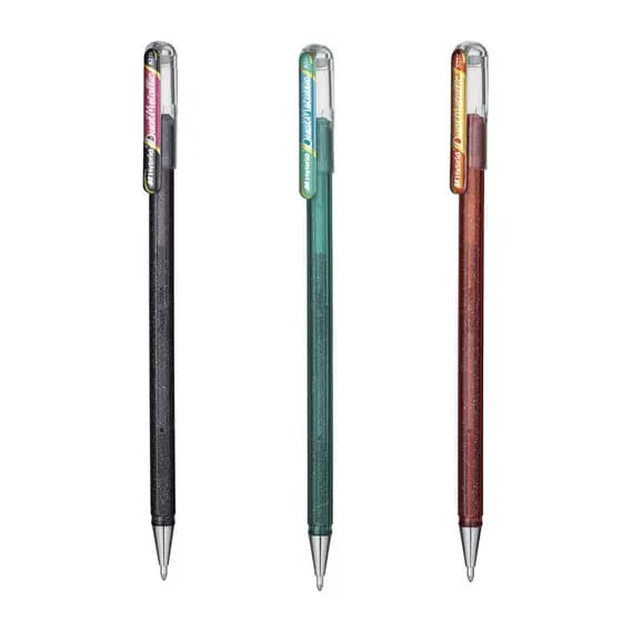 Caneta Gel Hybrid Dual Metallic Pentel 3 Cores 1.0mm - Preta - Vermelha / Verde - Azul / Laranja - Amarelo - Transparent