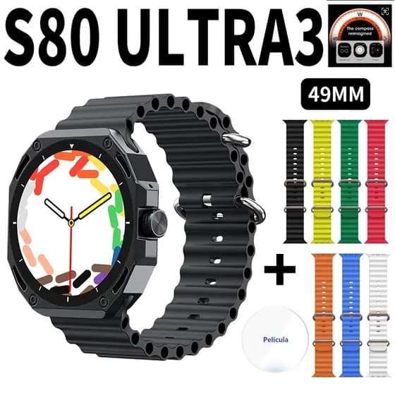 Smartwatch S80ULTRA3MAX Relógio Inteligente NFC Bluetooth Chamadas Monitor Cardíaco À Prova D'água para Homem e Mulher