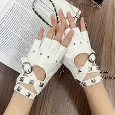 Luvas de Meio Dedo com Rebites para Mulheres, Luvas de Performance para Palco, Luvas de Ciclismo&&-&