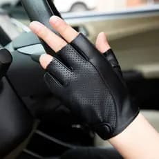 Luvas Masculinas Finas de Meio Dedo para Dirigir, Andar de Moto, 100% Couro de Ovelha, Luvas de Moda para Esportes, Fitn