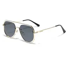 Óculos de Sol de Metal Oco para Homens com Decoração de Rebites, Óculos de Sol Vintage, Moda Feminina, Armação Grande, V