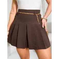 Short Saia Feminina Plissado Em Alfaiataria Com Forro