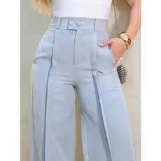 Calça Pantalona Feminina Alfaiataria Social cintura alto com botoes dois e com ziper e bolso aberto sem cinto