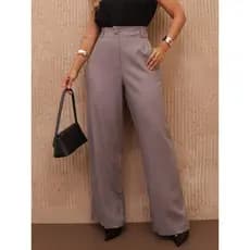 Calça Pantalona Feminina Linho Social cintura alto com botoes  e com ziper e bolso aberto sem cinto Bolso nas costas P M