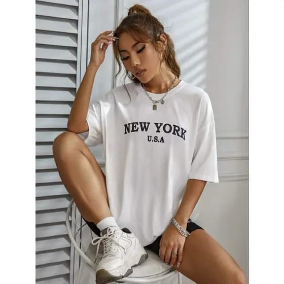 CLB FASHION EZwear Camiseta grande Carta Gráfica 100%ALGODAO