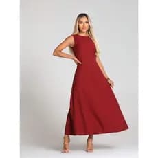 Vestido Longo Feminina Marrente de Festa  de Baile com Decote RedondoVestido para Eventos de Casamento,Não Passar Roupa