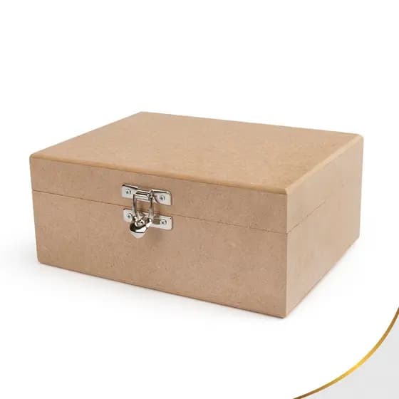 Caixa Retangular Lisa Com Dobradiça e Fecho 20x15x8,5 - Mdf Cru