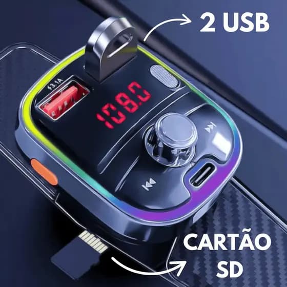Transmissor FM Bluetooth Veicular MP3 Player Carregador USB Para Carro