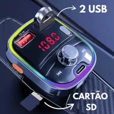 Transmissor FM Bluetooth Veicular MP3 Player Carregador USB Para Carro