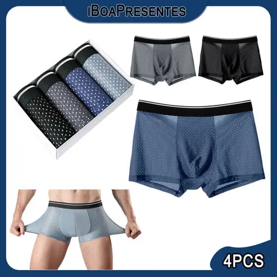 4 Unidades De Cuecas Boxer Modais De Fibra De Bambu De Seda Gelada Malha Respirável Roupa Íntima Masculina