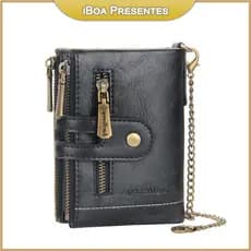 Carteira Couro Com Corrente Masculina Feminina Anti-roubo