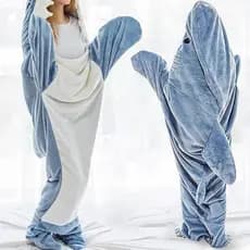Pijama De Tubarão Com Desenho Animado, Saco De Dormir De Flanela Macia, Cobertor De Pijama Unissex