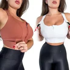 Top Academia Top Esportivo Alta Sustentação Ajustavel Ziper Frontal Academia Fitness Jump Corrida