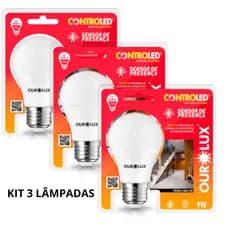 KIT 3 LÂMPADAS SENDOR DE PRESENÇA LUZ BRANCA FRIA CONTROLED 9W | 6500K BIVOLT
