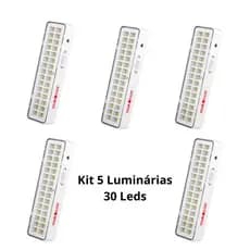 Kit 5 LUMINARIAS DE EMERGENCIA 30 LEDS DURAÇÃO 6H BIVOLT 2W - OUROLUX