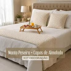 Kit Manta Peseira + Capas de Almofada para Cama e Sofá Cama Casal Queen Decoração
