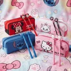 Kit Estojo + 2 Canetas Estojo Escolar Meninas Bolsinha de Caneta Estojo Personalizado Lilo Minnie Gatinha