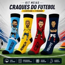 Kit Meias Personalizadas Copa Meninos Meia Algodão Ney CR7 Meias Algodão Futebol Craques