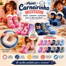Meia Forrada Infantil Meia Carneirinho Estampada Antiderrapante Inverno