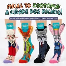 Meia 3D Zootopia Judy Nick Meias Infantil Meia Maluca Orelhas de Pelúcia Divertidas