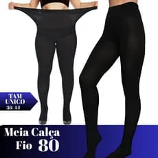 Kit 2 Meias Calça Fio 80 Preta Grossa Forrada Feminina Inverno Plus size Confortável 38 ao 50