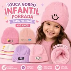 Touca De Inverno Infantil Para Menina 3-6 Anos Gorro Rosa Menina Forrado